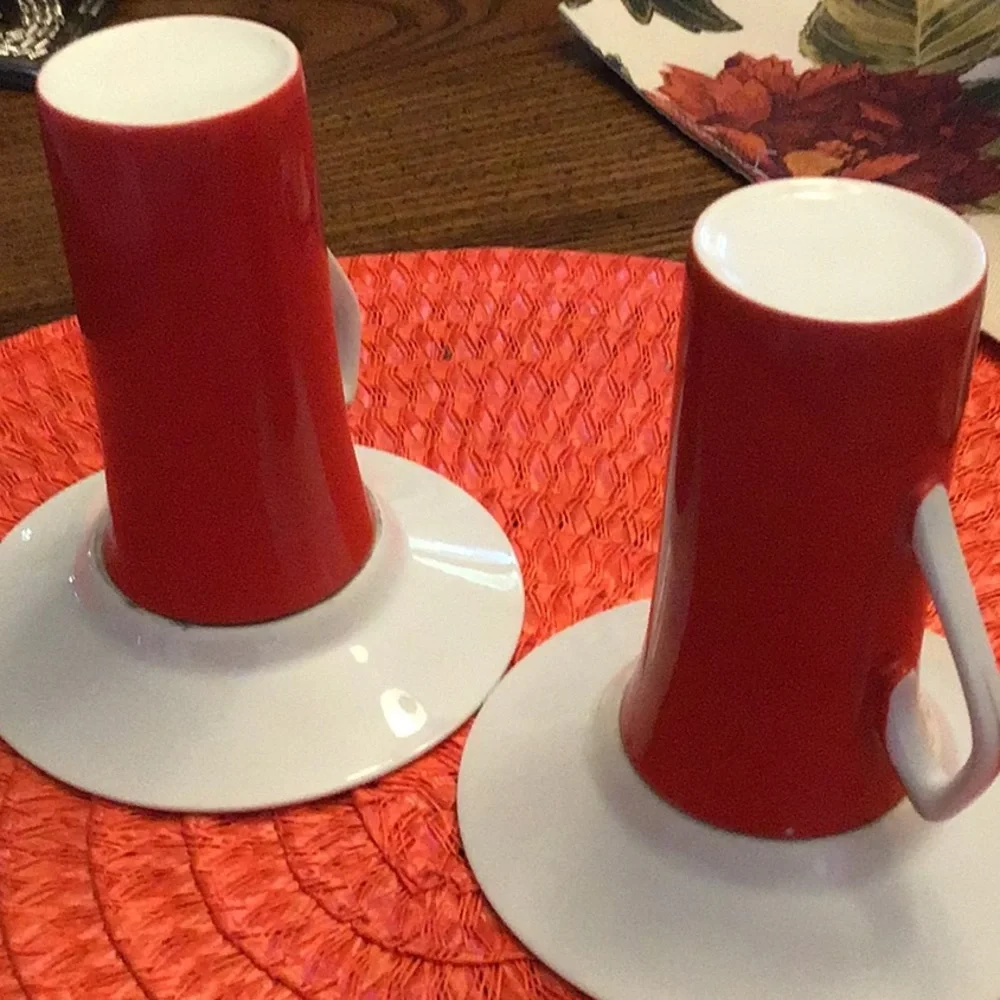 Set of espresso mugs 4 inches tall 2 inches wide red & white no chips or…